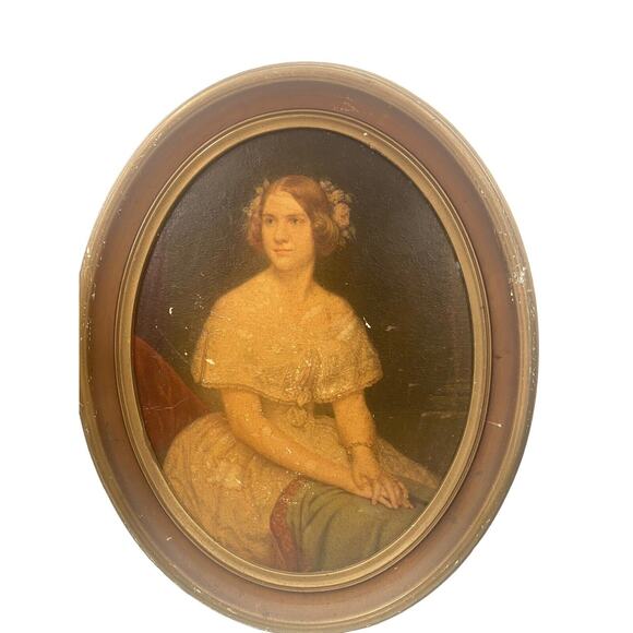 Antique Pair Jenny Lind And Southern Belle Lithograph Prints Oval Frames 13x11" - Picture 3 of 16